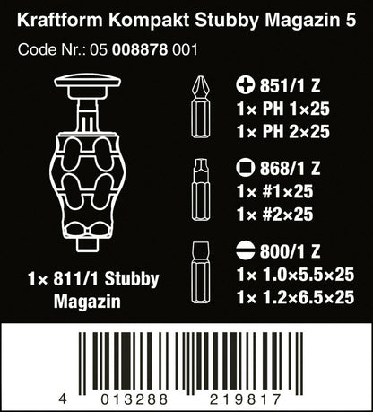 Wera Kraftform Kompakt Stubby Magazine 5 Screwdriver Set 05008878001